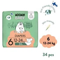 Moomin Baby 6 Maxi 12–24 kg, eko pieluszki, 34 szt.