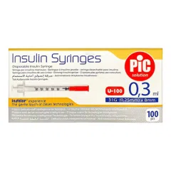 PIC Insulin Syringes,strzyk.insul,jednoraz,0,3ml,31Gx8mm,x100