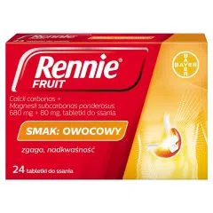 Rennie Fruit, 680 mg + 80 mg, tabletki do ssania, smak owocowy, 24 szt.