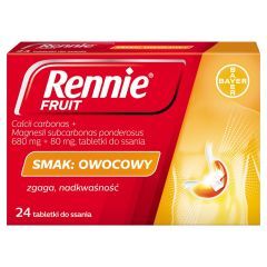 Rennie Fruit, 680 mg + 80 mg, tabletki do ssania, smak owocowy, 24 szt.
