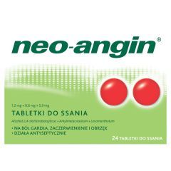 Neo-Angin, 1,2 mg+0,6 mg+5,9 mg, tabletki do ssania, 24 szt.