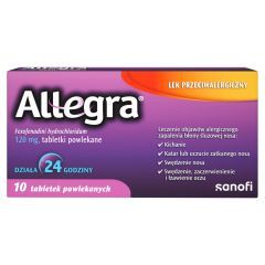 Allegra, 120 mg, tabletki powlekane, opakowanie zawiera 10 sztuk.