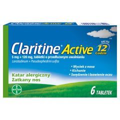 Claritine Active, 5 mg + 120 mg, tabletki o przedłużonym uwalnianiu, 6 sztuk