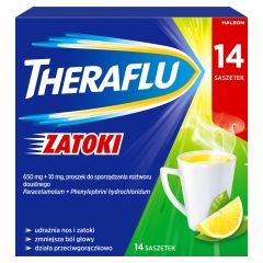 Theraflu Zatoki, 650 mg+10 mg, proszek do sporządzenia roztworu doustnego, 14 saszetek