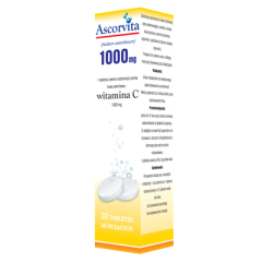 Ascorvita, 1000 mg, tabletki musujące, 20 tabletek znajduje się w polipropylenowej tubie