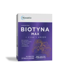 Novativ Biotyna Max+ Cynk+ Krzem, tabletki 75 sztuk (60+15)