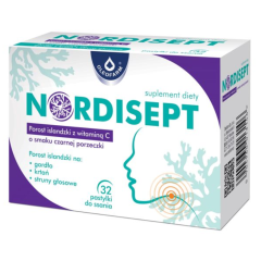 NORDISEPT, porost islandzki z witaminą C, pastylki do ssania, smak czarna porzeczka, 32 szt.
