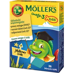 Mollers Omega-3 Rybki, żelki, smak jabłkowy, 36 szt.