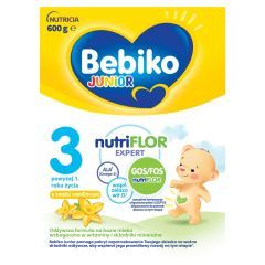 Bebiko Junior 3 NUTRIflor Expert, odżywcza formuła na bazie mleka o smaku waniliowym, powyżej 1. roku życia,  proszek, 600 g