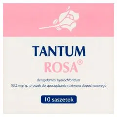 Tantum Rosa, 53,2 mg/g, proszek do sporządzania roztworu dopochwowego, 10 saszetek