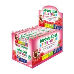 Zdrowy Lizak MniamMniam, na ząbki kości i odporność z witaminą C i D, smak malinowy, lizaki, 40 szt.