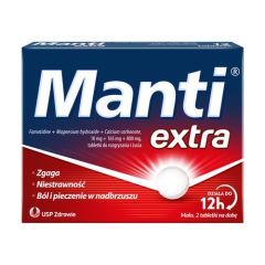 Manti Extra, 10 mg + 165 mg + 800 mg, tabletki do rozgryzania i żucia, 12 sztuk