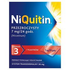 Niquitin przezroczysty, 7 mg/24 h, system transdermalny 36 mg, stopień 3, plastry, 7 szt.