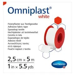 Omniplast, przylepiec mocujący z tkaniny wiskozowej, biały, 5 m x 2,5 cm, 1 szt.