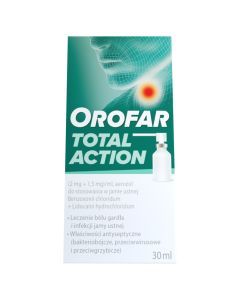 Orofar Total Action, 2 mg+1,5 mg/ml, aerozol do stosowania w jamie ustnej, 30 ml