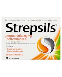 Strepsils pomarańczowy z witaminą C, pastylki twarde, 24 szt.