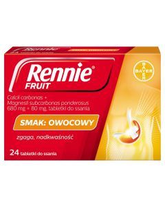 Rennie Fruit, 680 mg + 80 mg, tabletki do ssania, smak owocowy, 24 szt.