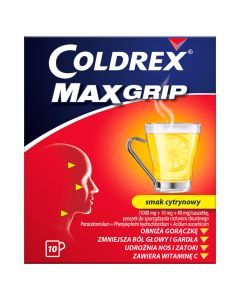 Coldrex MaxGrip, proszek do sporządzania roztworu doustnego w saszetkach, smak cytrynowy, 10 szt.