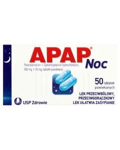 Apap Noc, 500 mg + 25 mg, tabletki powlekane, 50 szt. (butelka)