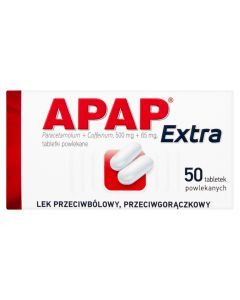 Apap Extra, 500 mg + 65 mg, tabletki powlekane, 50 szt. (butelka)