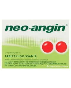 Neo-Angin, 1,2 mg+0,6 mg+5,9 mg, tabletki do ssania, 24 szt.