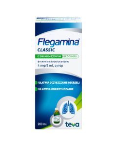 Flegamina, 4 mg/5 ml, syrop o smaku miętowym, bez cukru, 200 ml