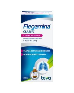 Flegamina, 4 mg/5 ml, syrop o smaku malinowym, 120 ml
