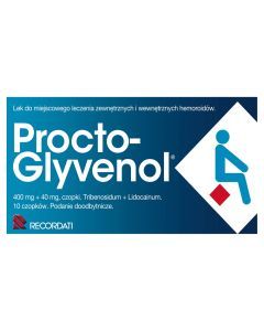 Procto-Glyvenol, 400 mg + 40 mg, czopki doodbytnicze, 10 szt.