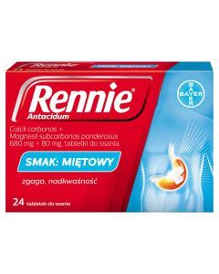 Rennie Antacidum, 680 mg+80 mg, tabletki do ssania, smak miętowy, 24 szt.