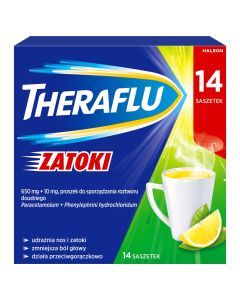 Theraflu Zatoki, 650 mg+10 mg, proszek do sporządzenia roztworu doustnego, 14 saszetek