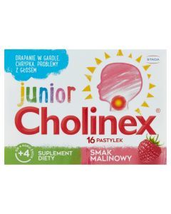 Cholinex Junior, pastylki do ssania, smak malinowy, 16 szt.