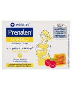 Prenalen Gardło z maliną i propolisem, pastylki do ssania bez cukru, 16 szt.