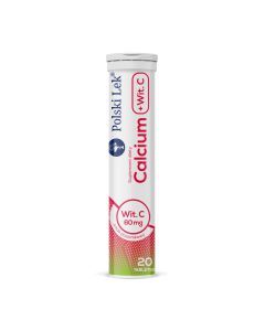 Calcium + witamina C, tabletki musujące o smaku poziomkowym, 20 szt.