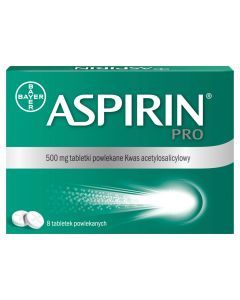 Aspirin Pro, 500 mg, tabletki powlekane, 8 szt.
