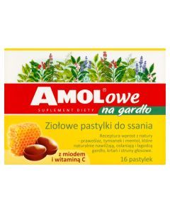 Amolowe na gardło, pastylki do ssania, z miodem i witaminą C, 16 szt.