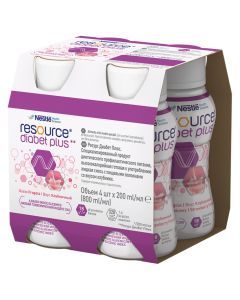 Resource Diabet Plus, dieta kompletna w płynie, smak truskawkowy, 4 x 200 ml