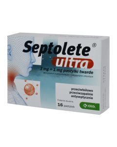 Septolete Ultra o sm.eukaliptus,3 mg+1 mg,pastyl.tw,16szt
