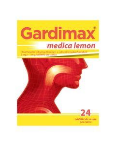 Gardimax medica lemon, 5 mg+1 mg, tabletki do ssania bez cukru, 24 szt.
