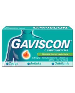 Gaviscon o smaku mięty TAB, tabletki do rozgryzania, żucia, 24 szt.