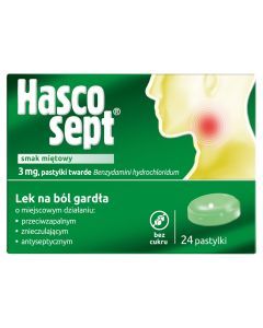 Hascosept smak miętowy, 3 mg, pastylki twarde, 24 szt.
