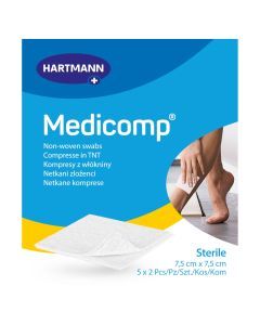 Medicomp, jałowe kompresy z włókniny, 4-warstwowe, 7,5 cm x 7,5 cm, 10 szt.
