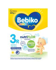 Bebiko Junior 3R NUTRIflor Expert, odżywcza formuła na bazie mleka z kleikiem ryżowym, powyżej 1. roku życia, proszek, 600 g