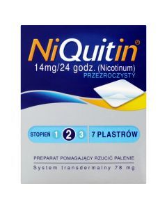 Niquitin przezroczysty, 14 mg/24 h, system transdermalny 78 mg, stopień 2, plastry, 7 szt.