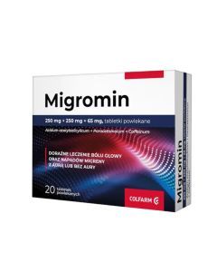 Migromin, 250 mg + 250 mg + 65 mg, tabl.powl., 20 szt