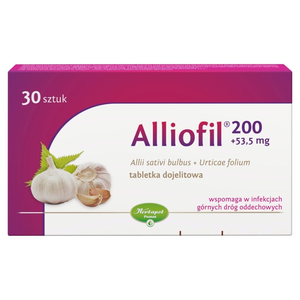 ALLIOFIL, 200 mg + 53,5 mg, tabletki dojelitowe, 30 sztuk