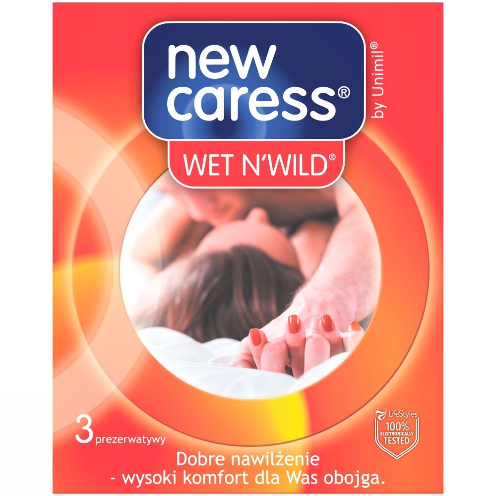 New Caress, Wet N'Wild, prezerwatywy dodatkowo nawilżane, 3 sztuki