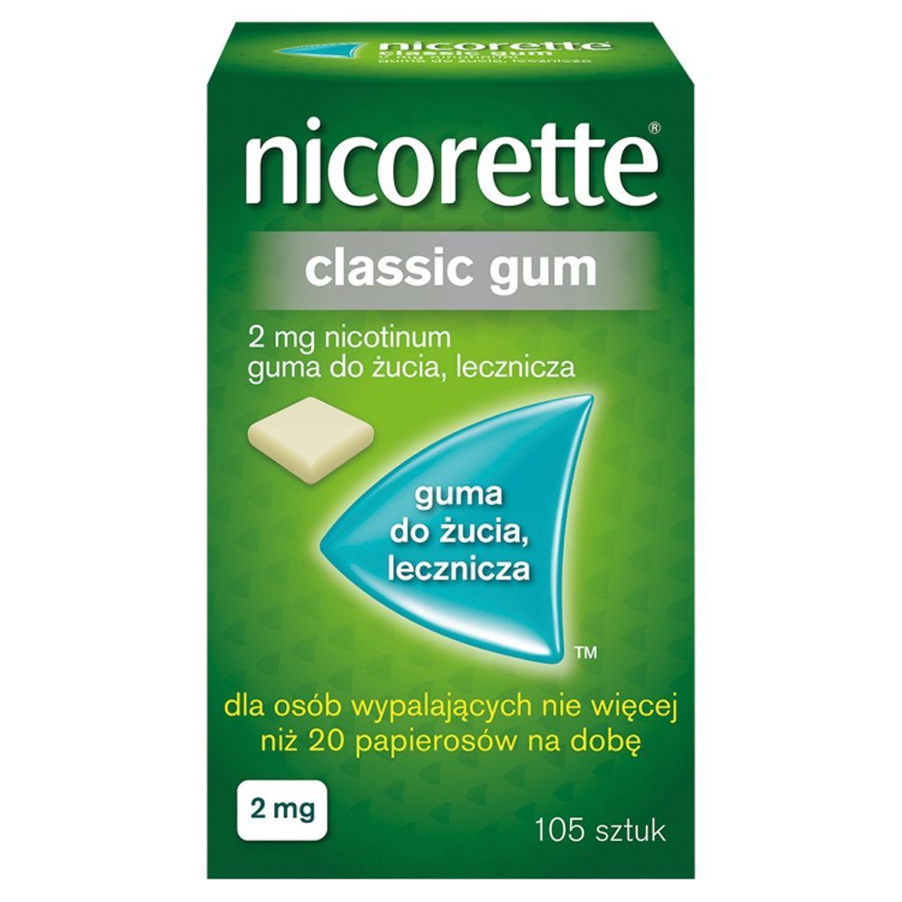 Nicorette Classic Gum, 2 mg, guma do żucia, 105 szt.