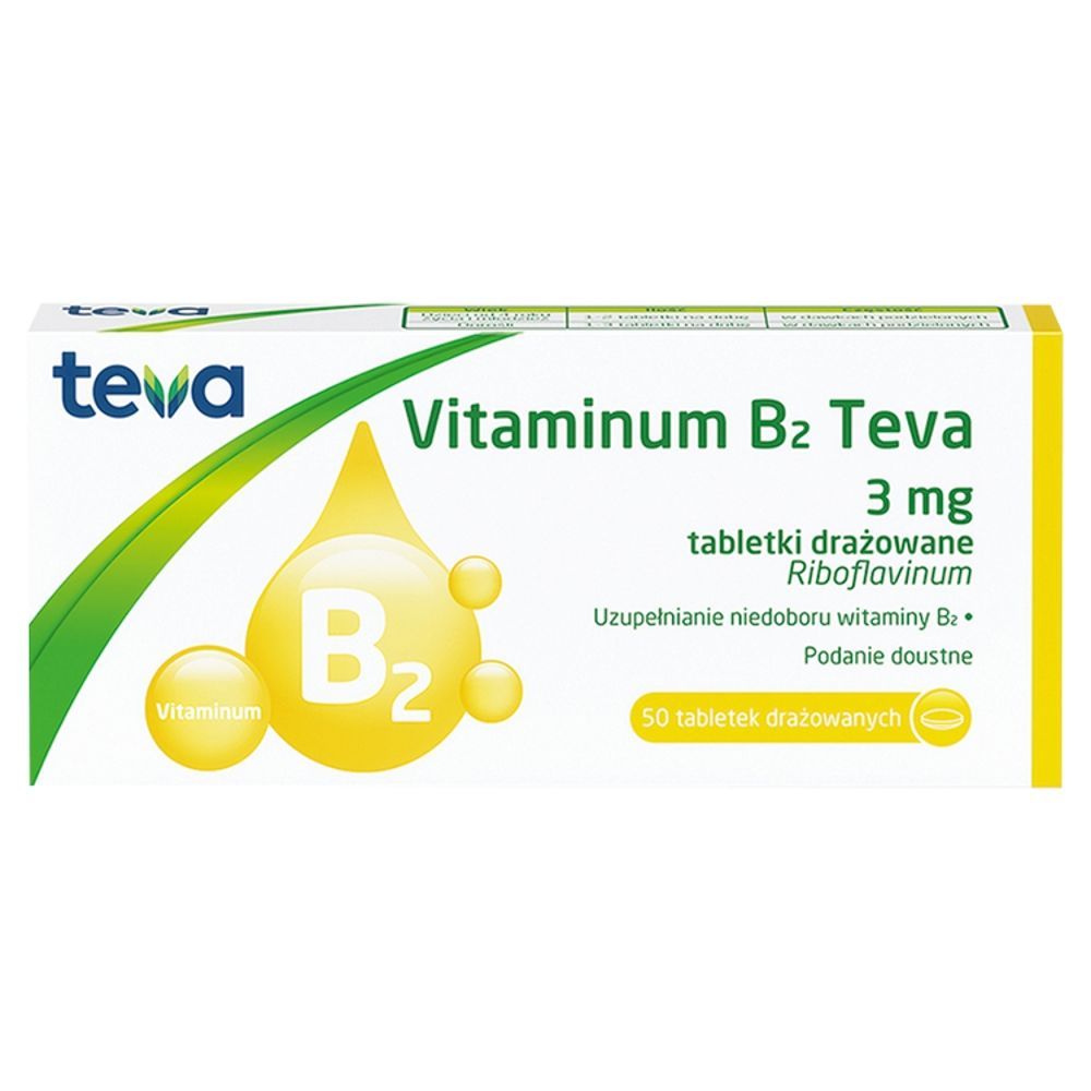 Vitaminum B2 Teva, 3 mg, tabletki drażowane, 50 sztuk