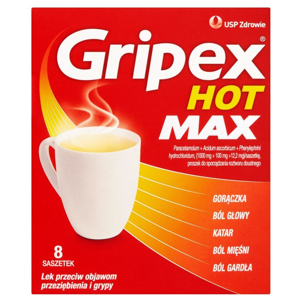 Gripex Hot MAX, proszek do sporządzenia roztworu doustnego, 8 saszetek