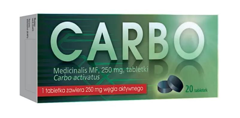 Carbo medicinalis MF, 250 mg, tabletki, 20 sztuk
